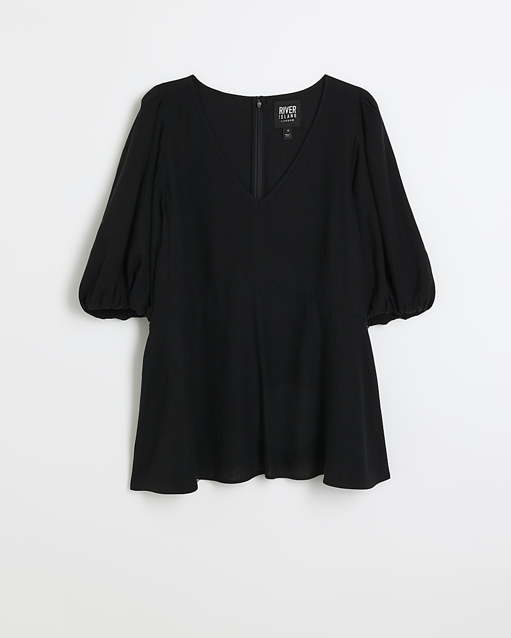 Plus black linen short puff sleeve top