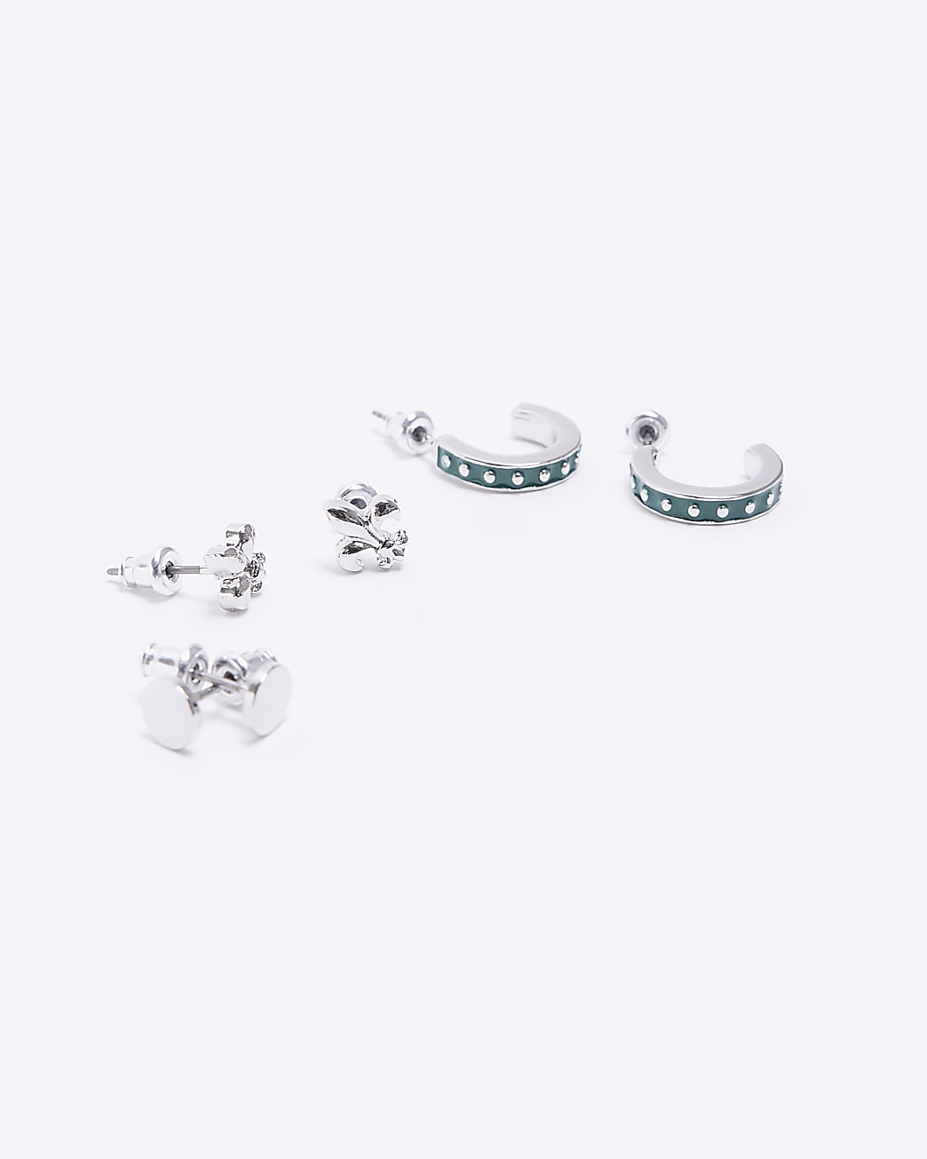 Silver colour multipack of 3 stud earrings