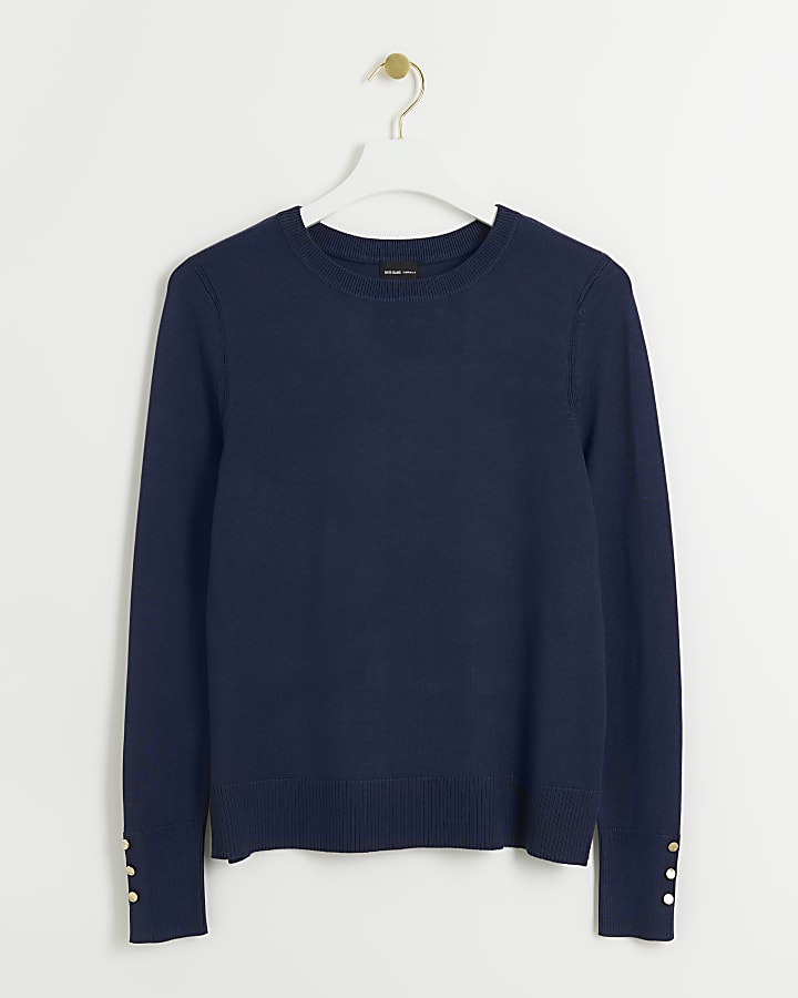 Navy knitted long sleeve top