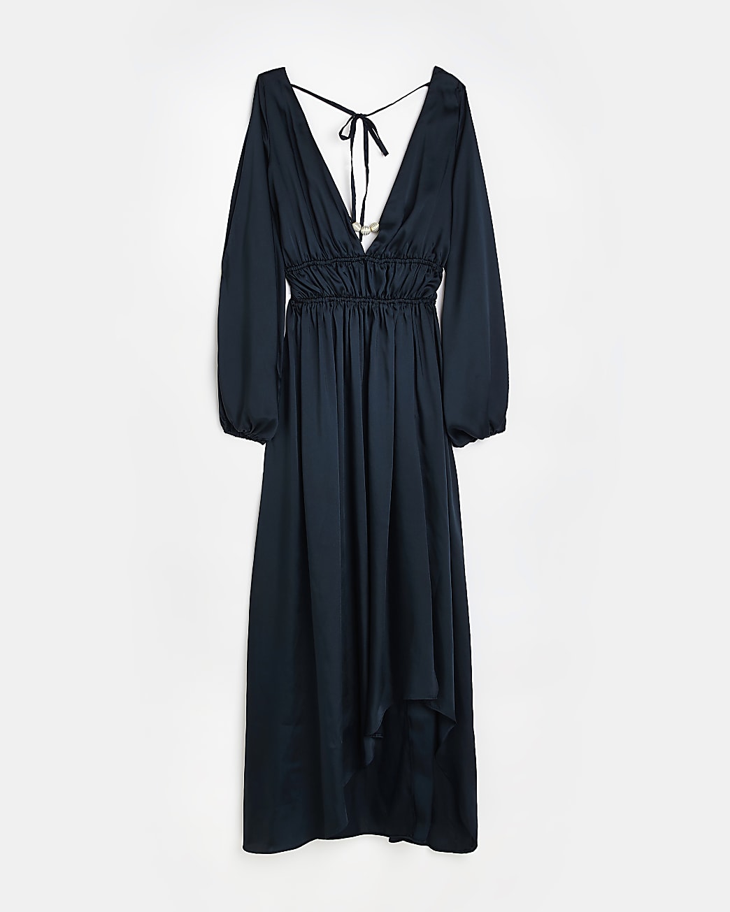 Plus navy satin cold shoulder maxi dress