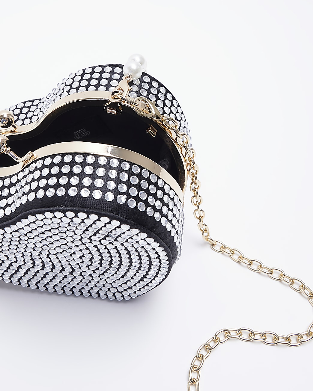 Black diamante heart cross body bag