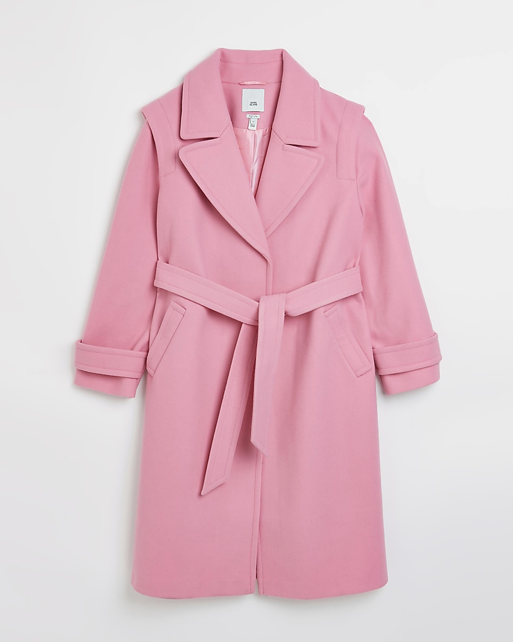 Petite pink belted trench coat