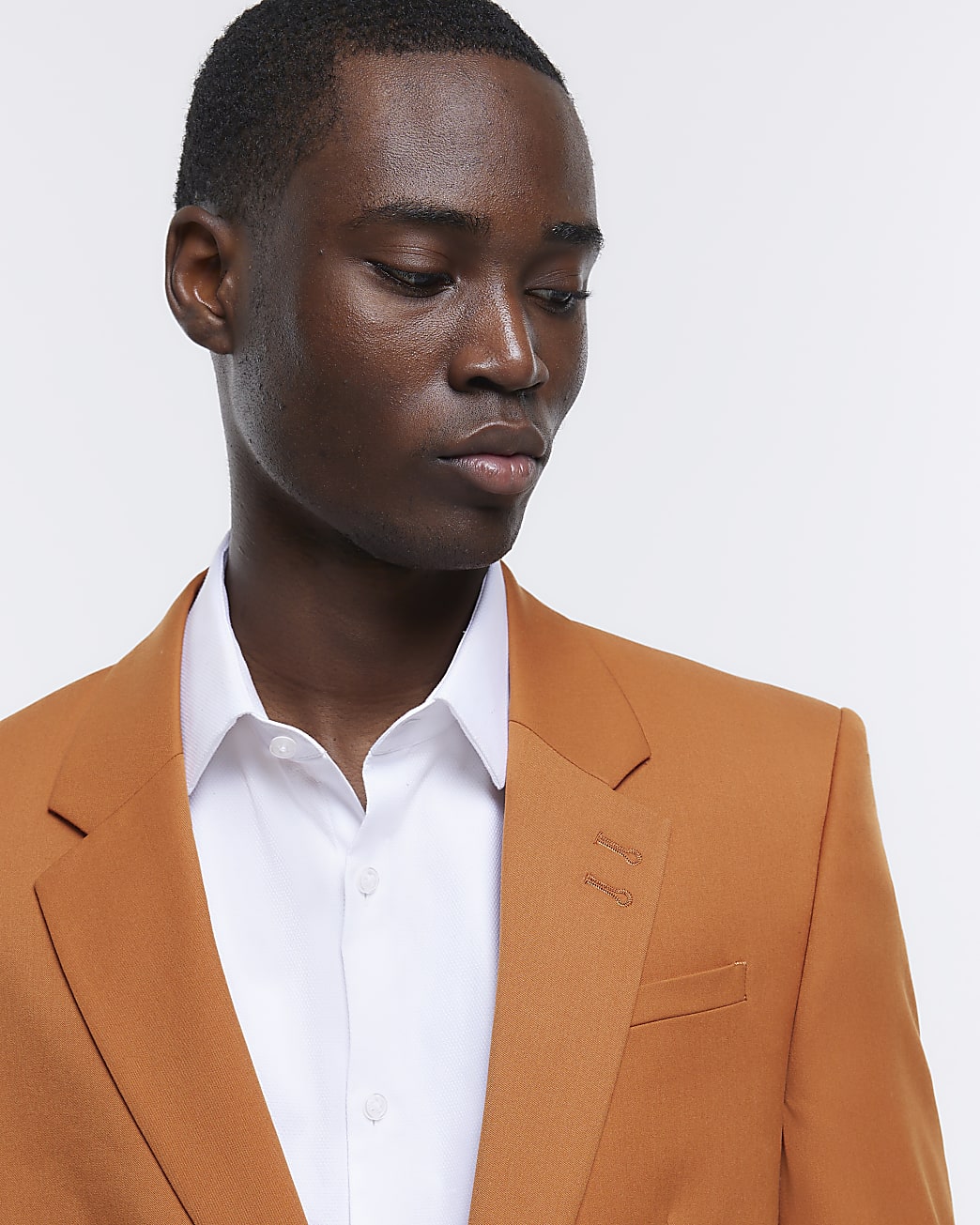 Orange slim fit single breasted suit jacket
