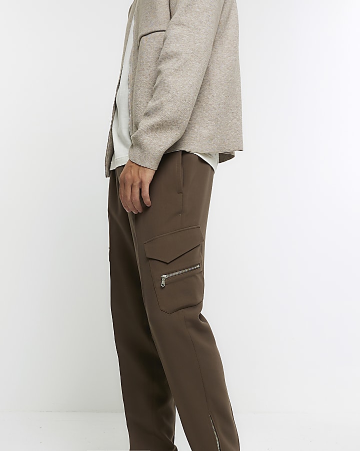 Stone regular fit cargo smart trousers