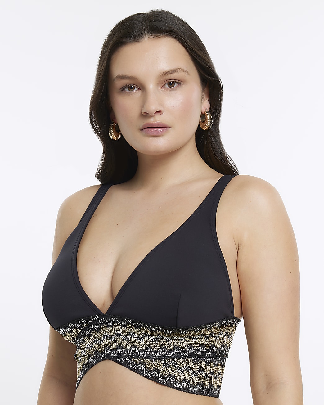 Black fuller bust plunge bikini top