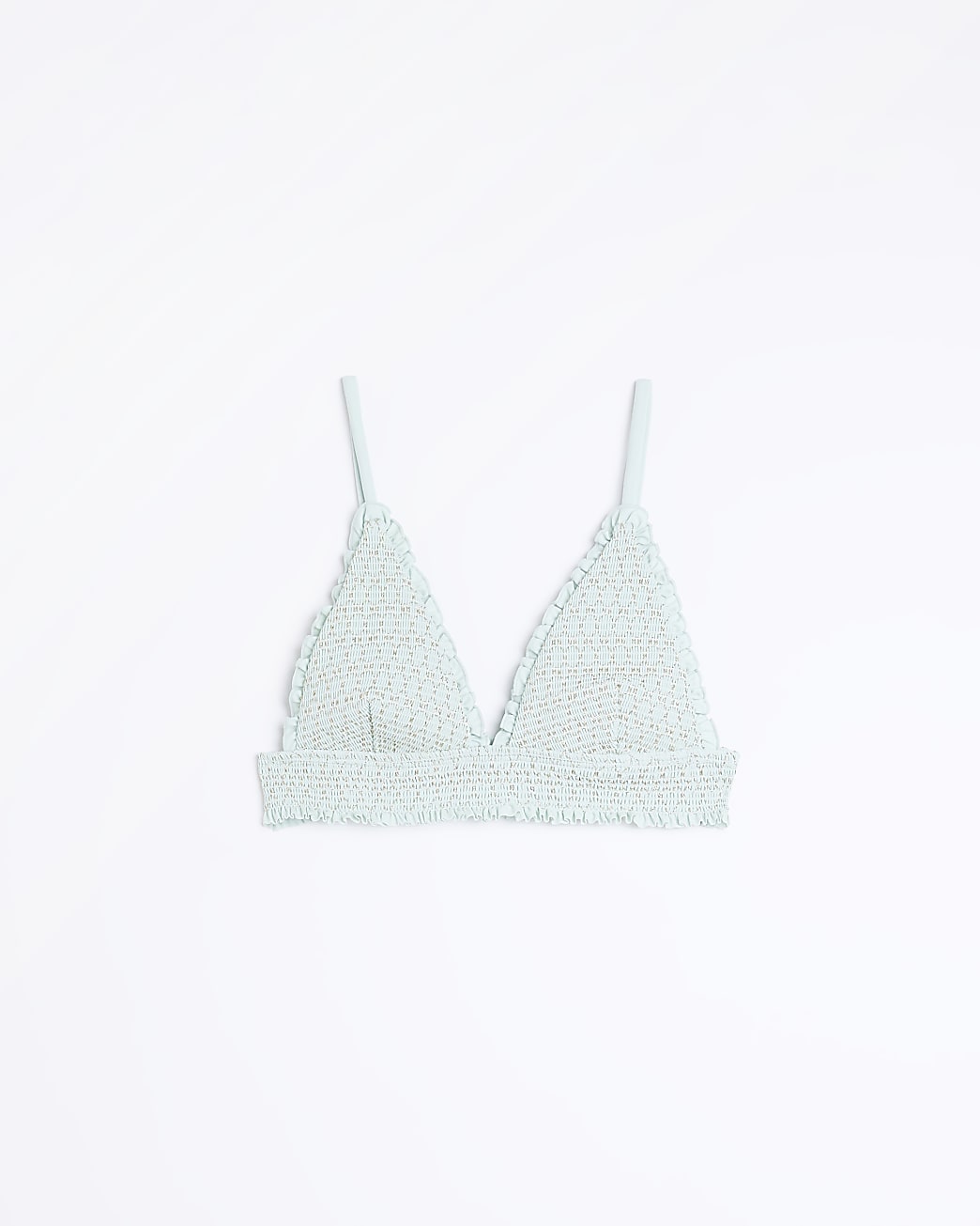 Green shirred frill bikini top