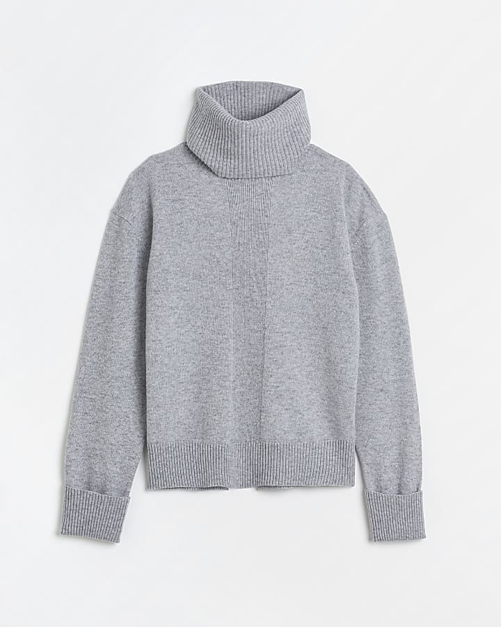 Grey cashmere roll neck jumper