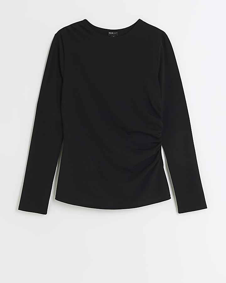 Black ruched long sleeve top