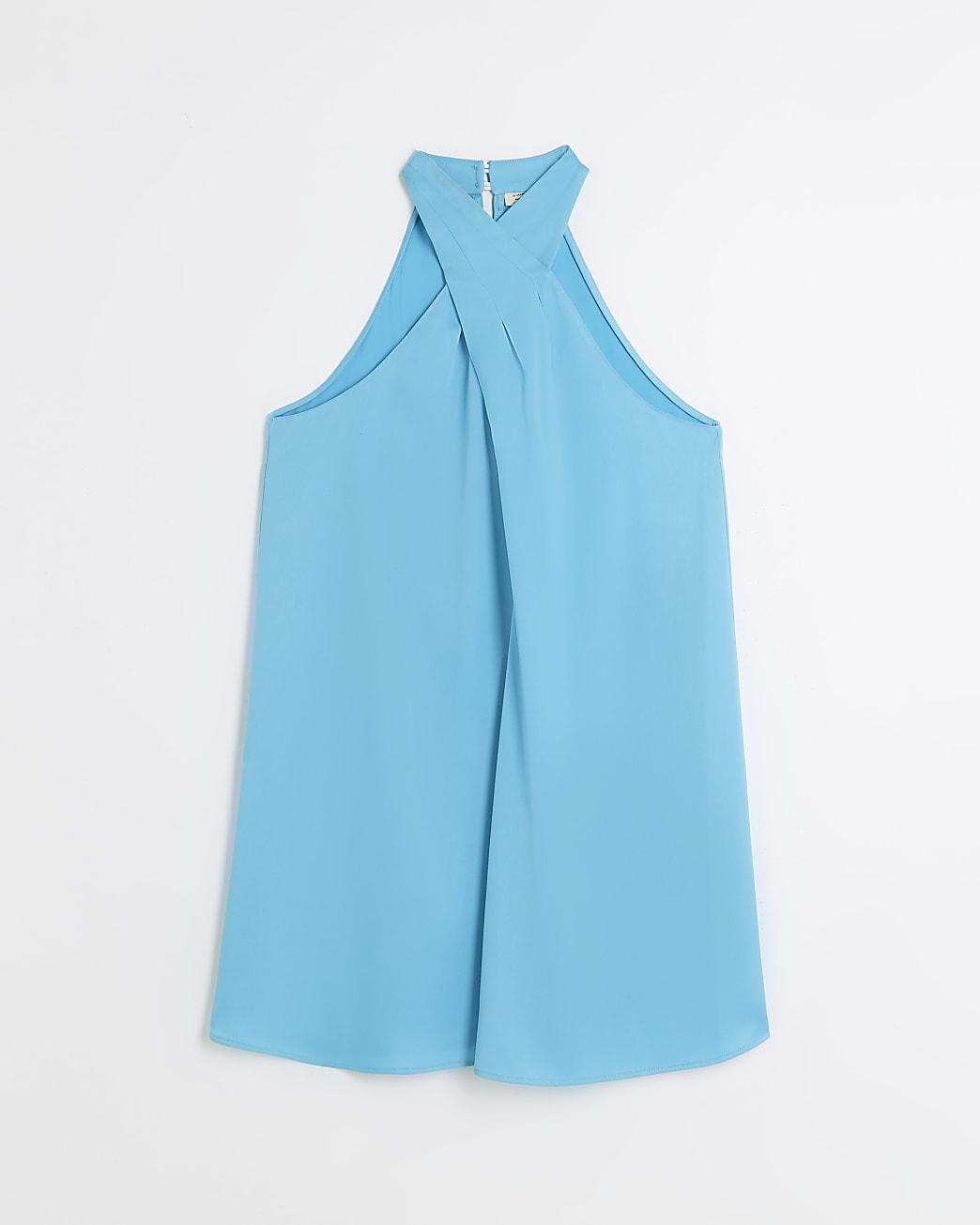 Blue satin halter neck mini dress