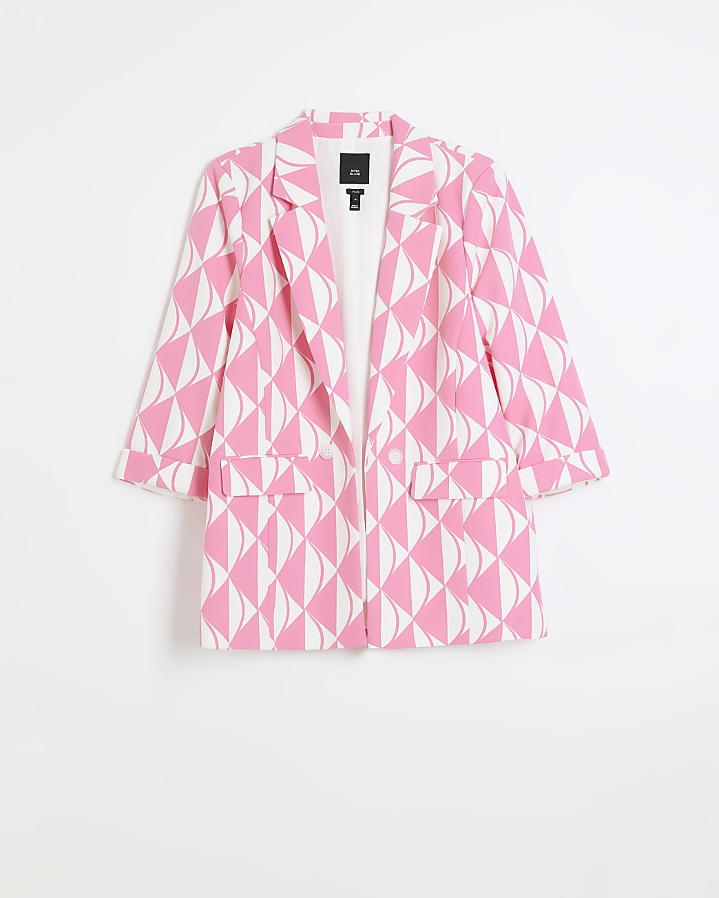 Plus Pink print ruched sleeve blazer