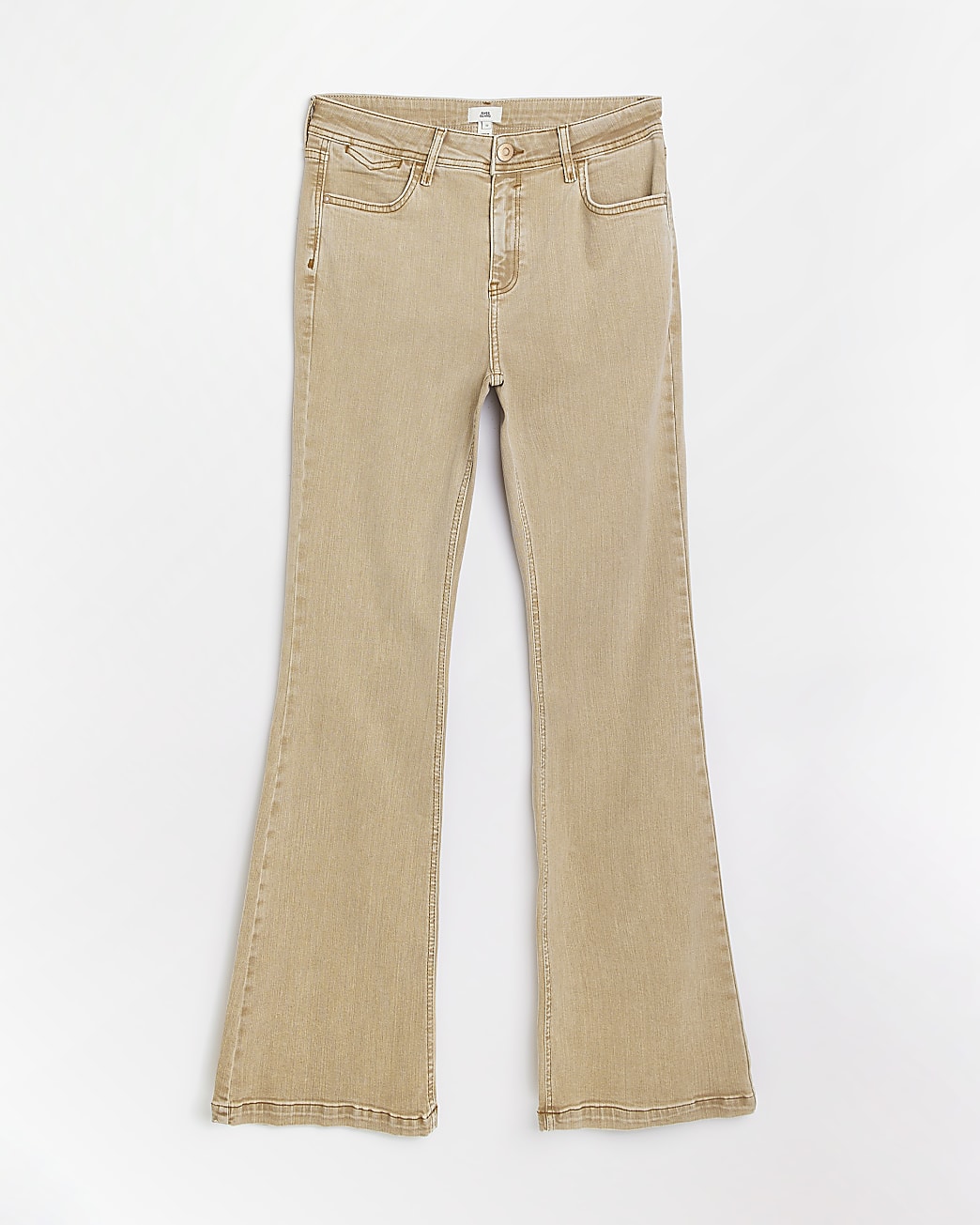 Beige mid rise flare jeans