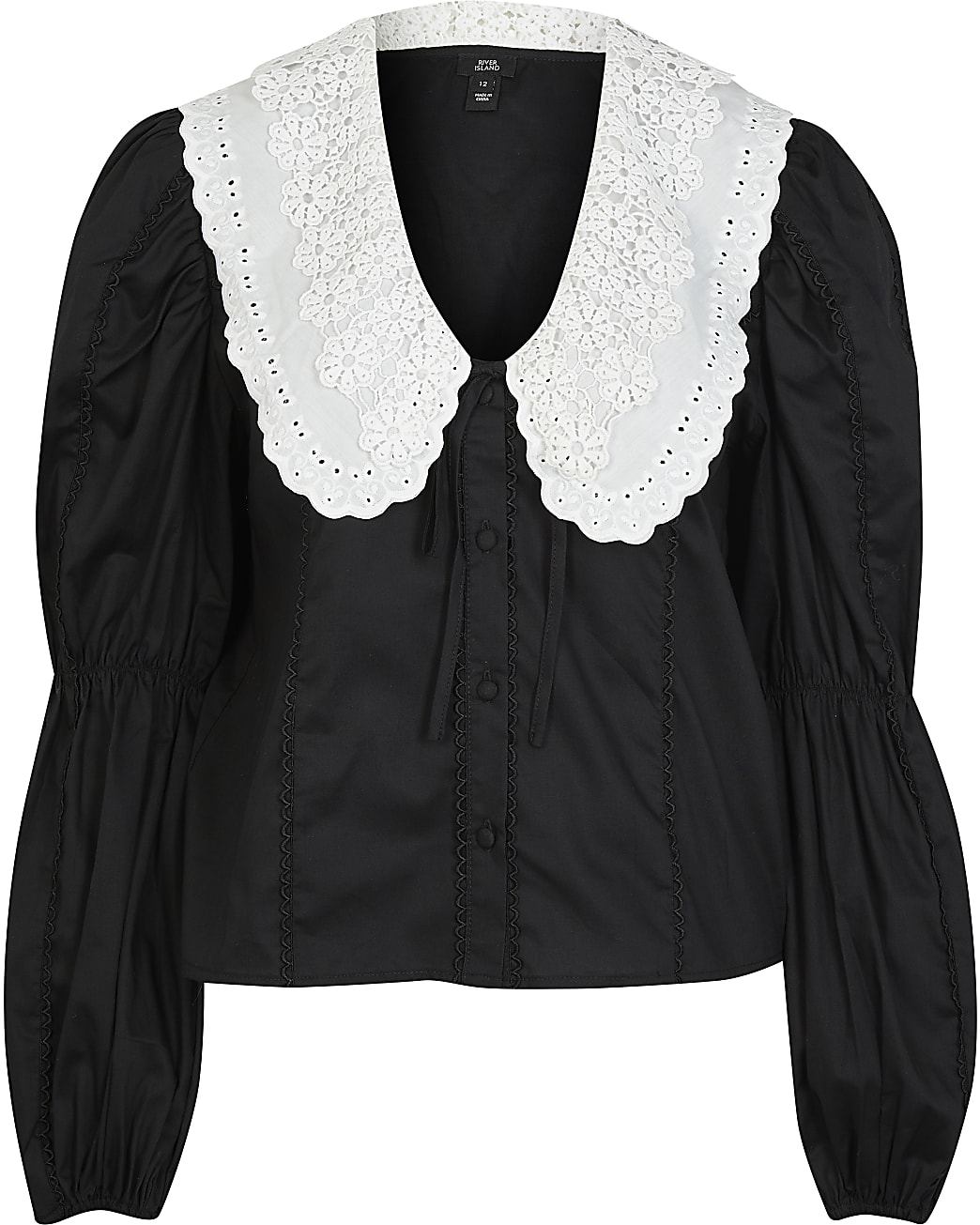 Black lace oversized collared shirt