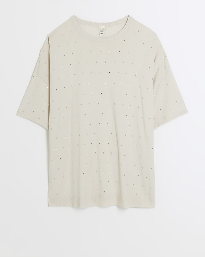 Plus cream diamante t-shirt