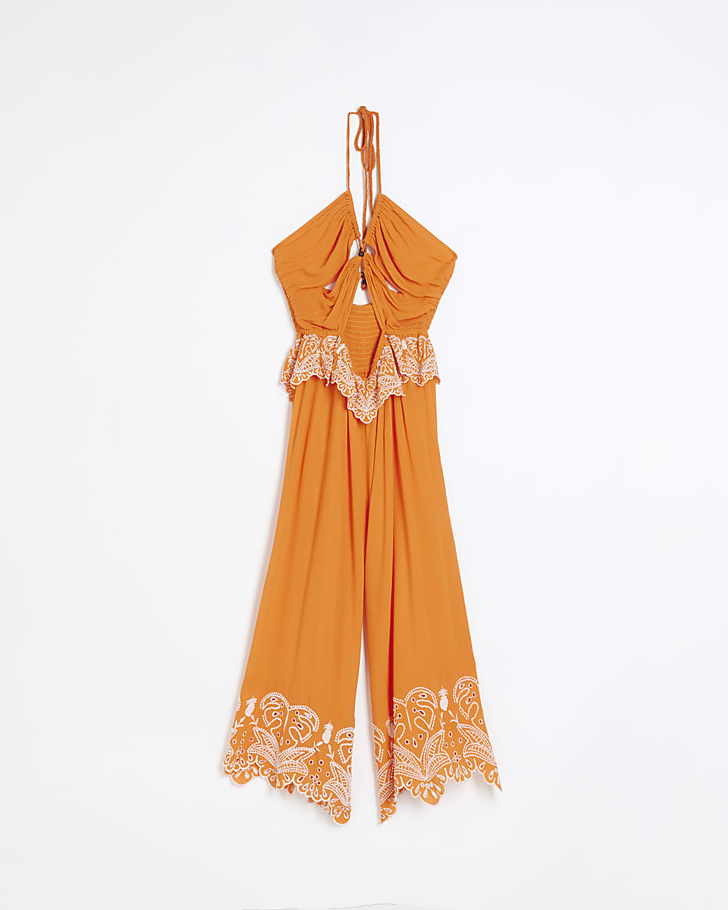 Orange halter neck cut out jumpsuit