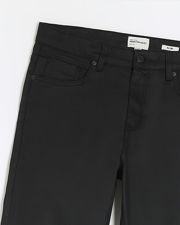 Black slim fit coated jeans