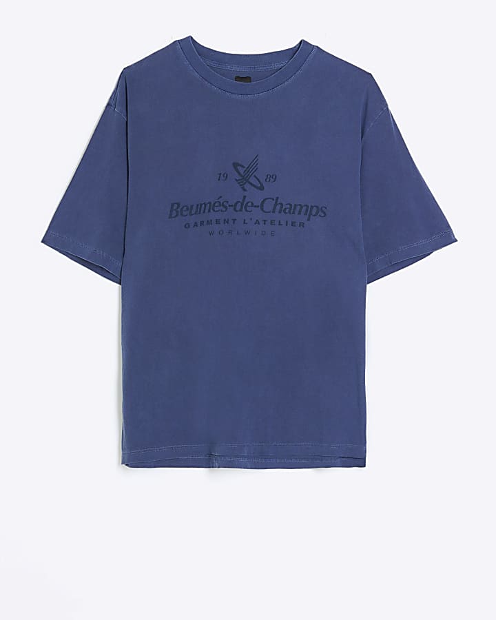 Washed navy oversized fit graphic t-shirt