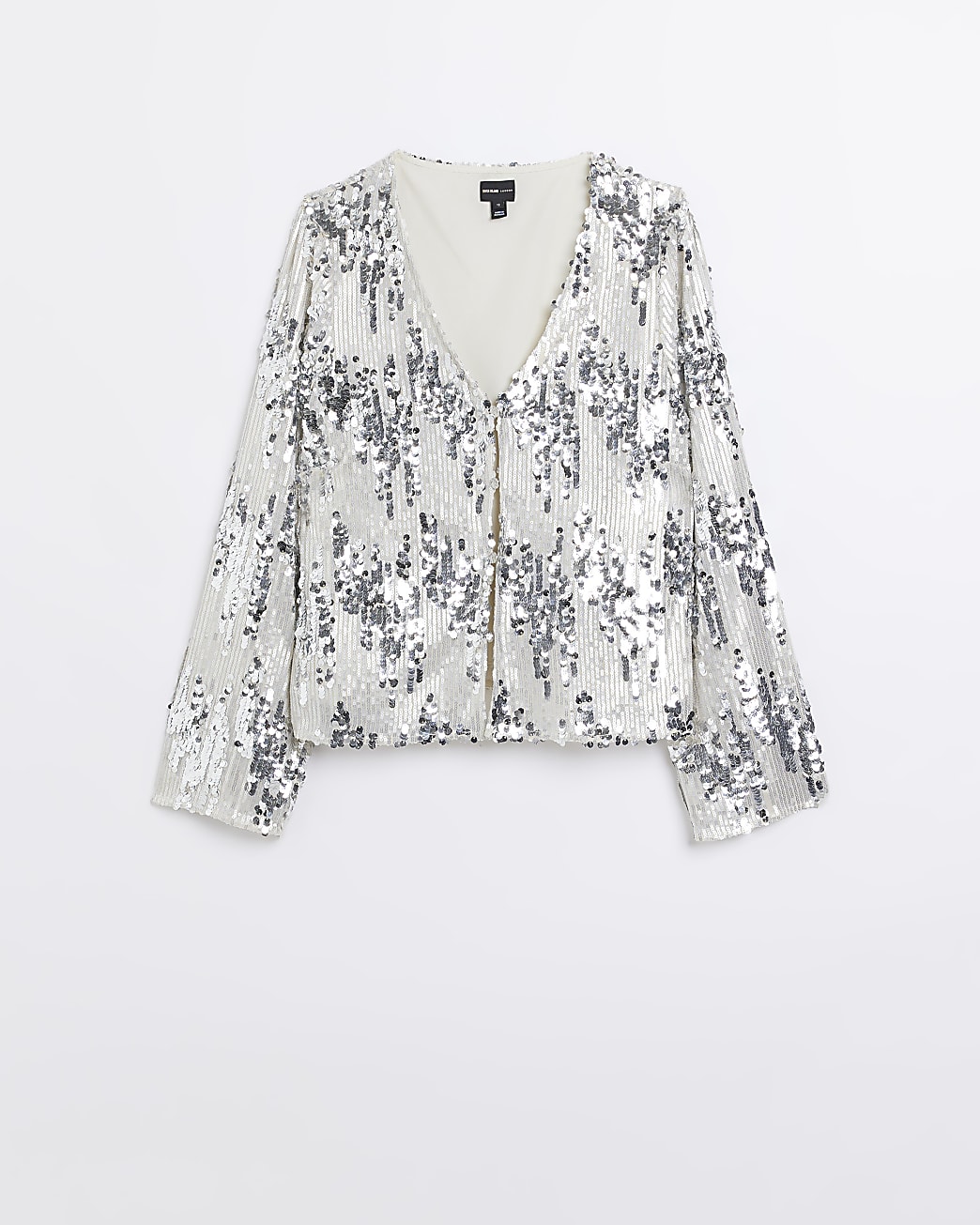 Silver Sequin Long Sleeve Top