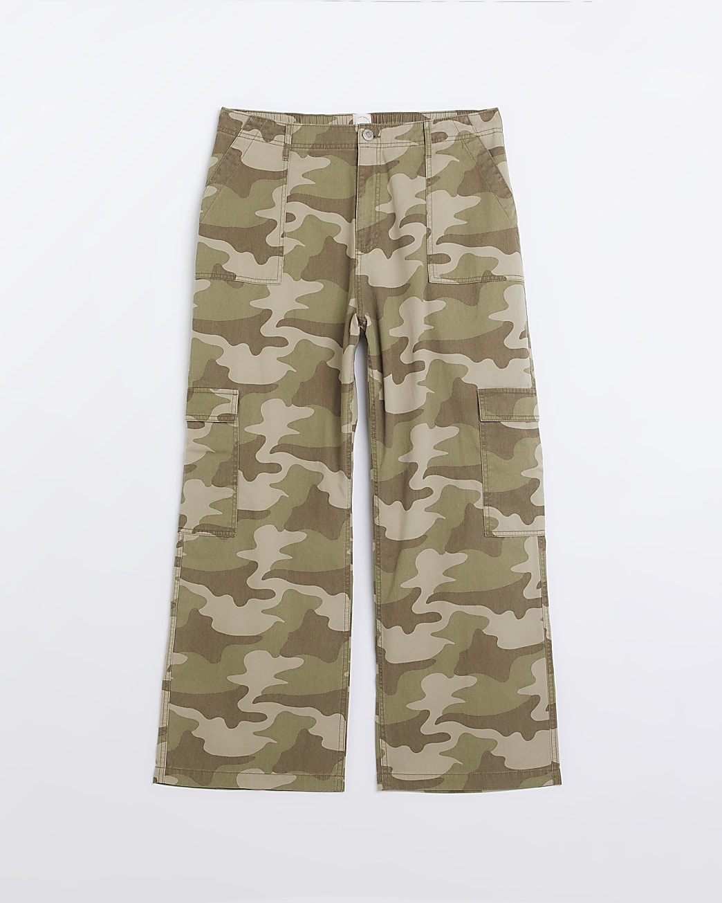Plus khaki camo utility cargo trousers