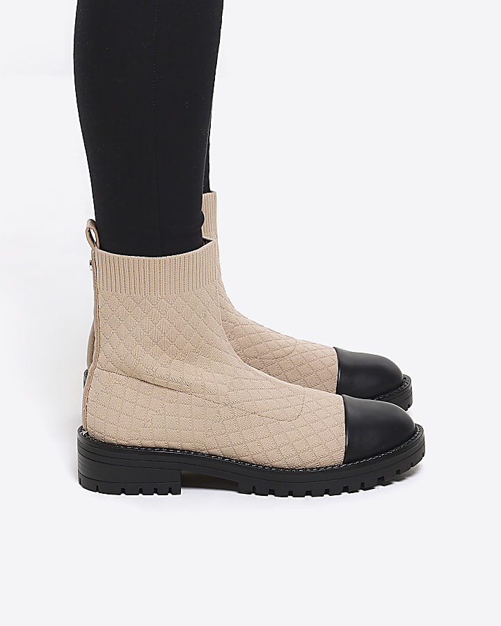 Cream quilted sock boots