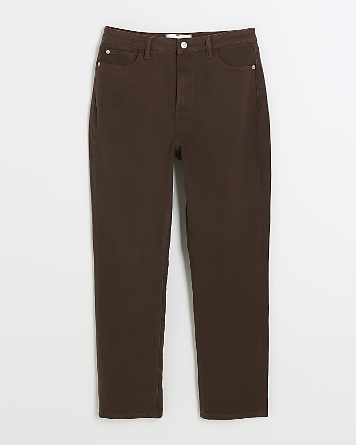 Beige high waisted slim straight jeans