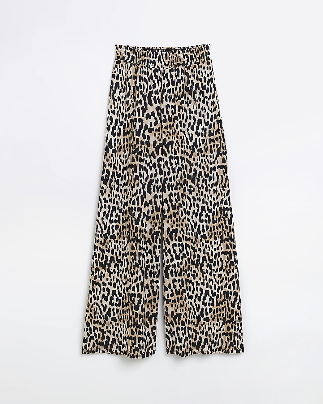 Beige animal print wide leg trousers