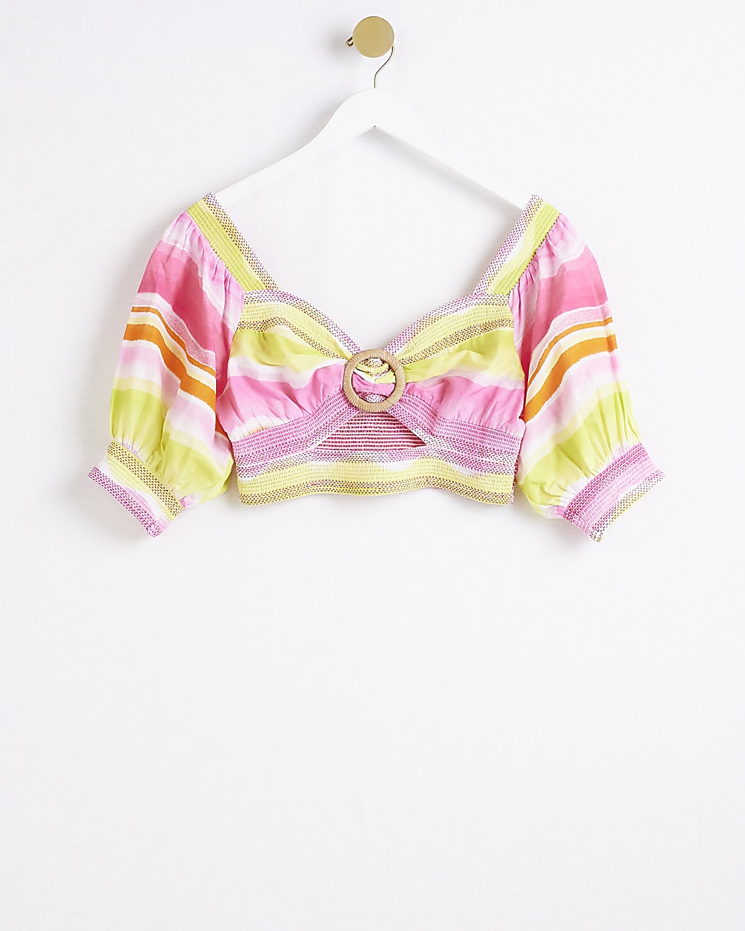 Pink stripe short sleeve crop top