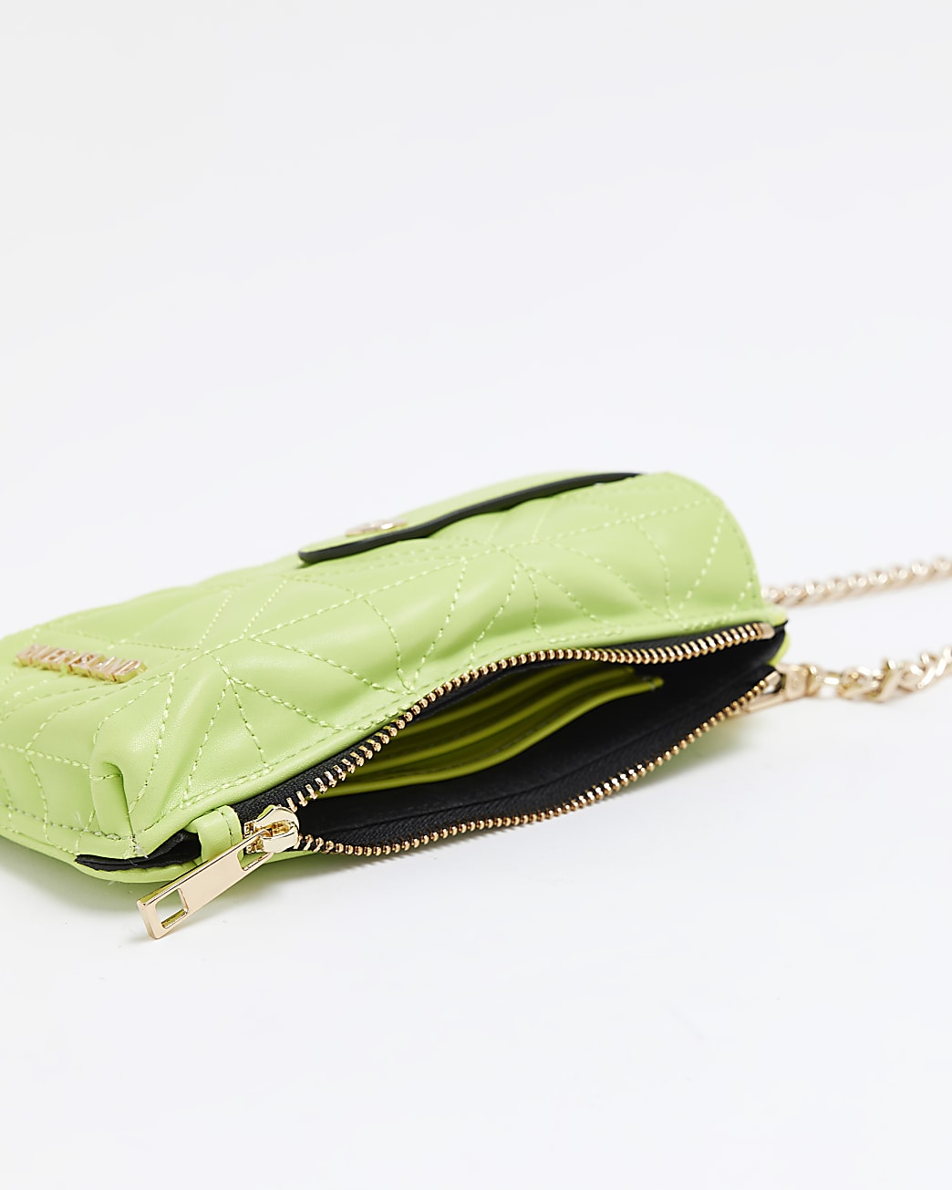 Green quilted chain strap phone bag