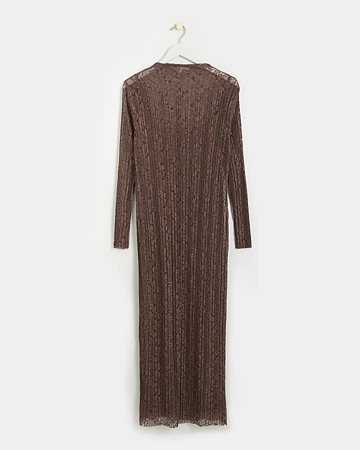 Brown lace slip midi dress