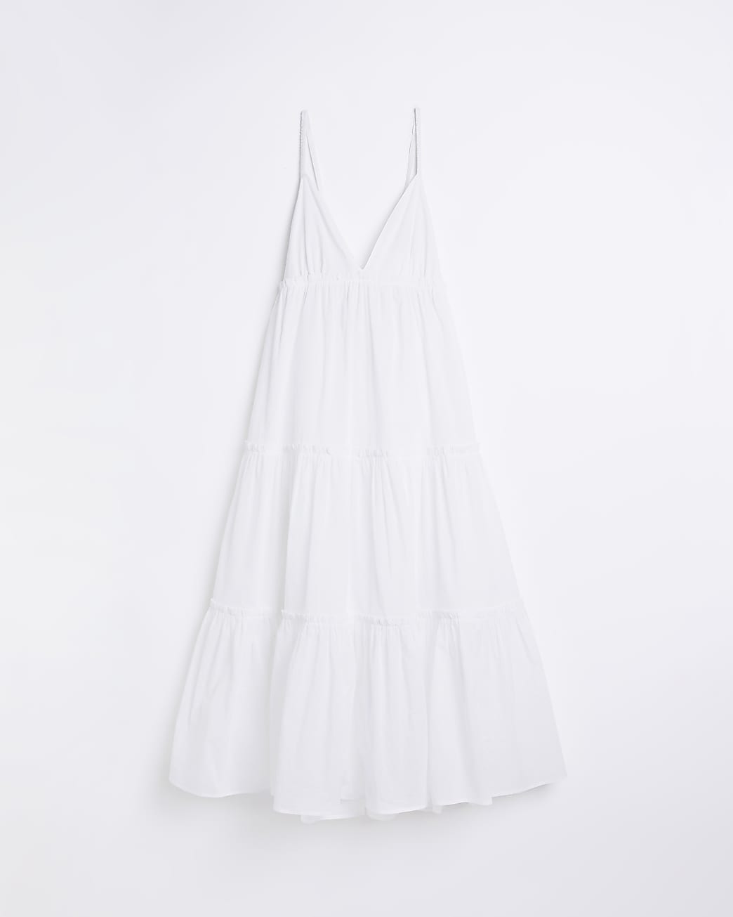 White tiered beach cami midi dress