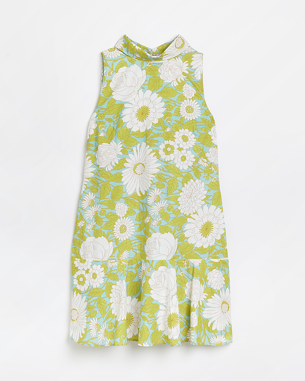 Green floral high neck mini shift dress
