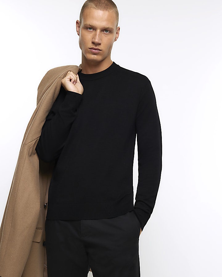 Black slim fit crew jumper