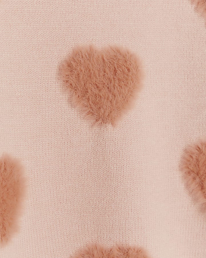 Girls pink fluff heart jumper