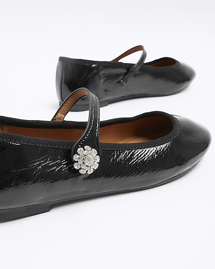 Black diamante strap ballet shoes