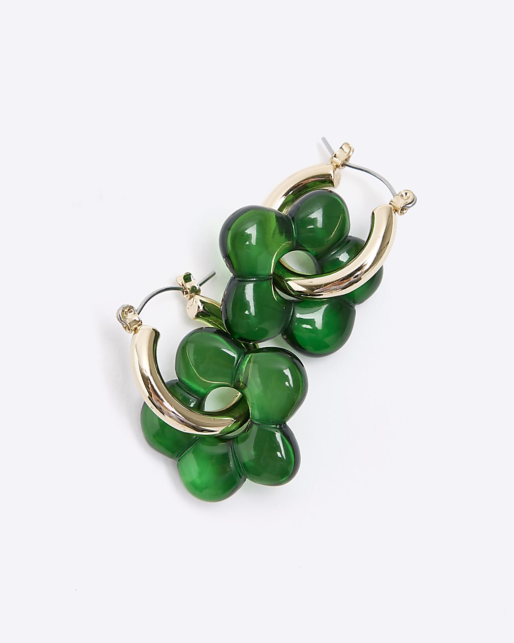 Green flower drop hoop earrings