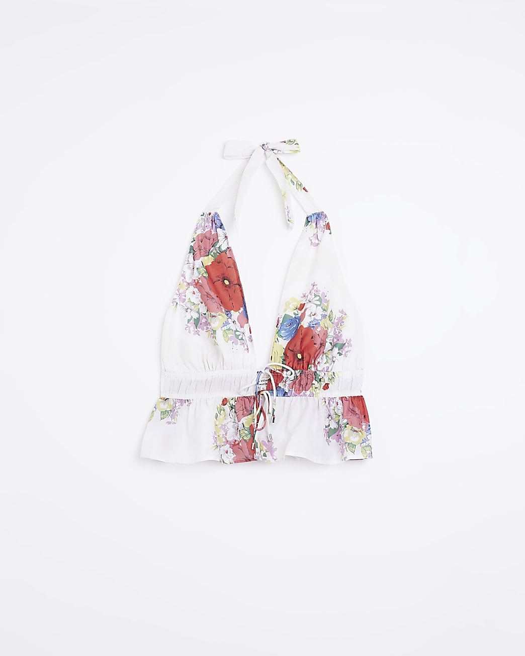 White floral halter neck sleeveless top