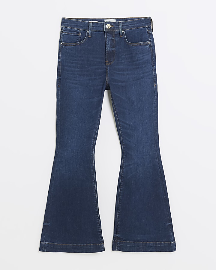 Petite blue high waist flare jeans