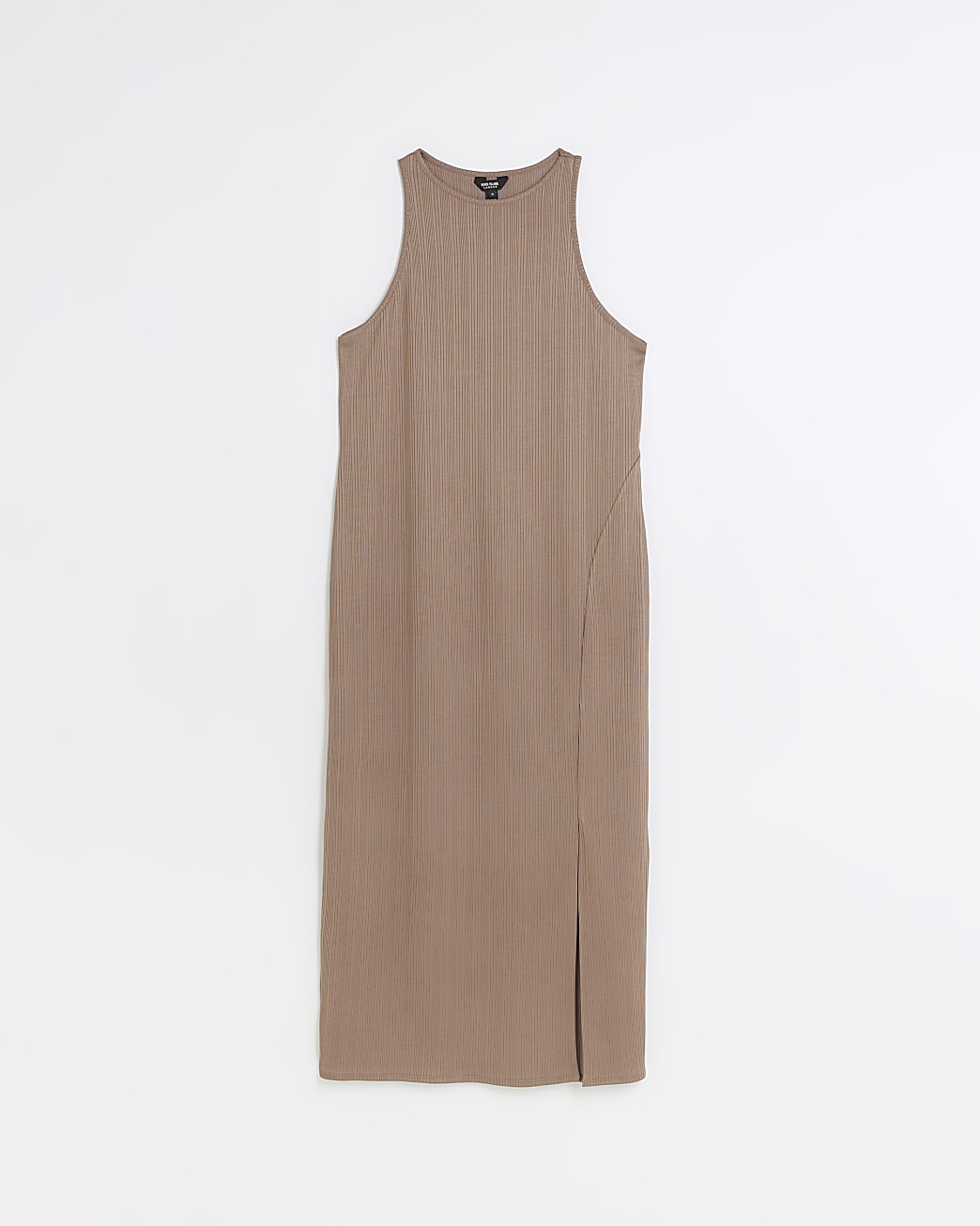 Plus Beige rib racer bodycon midi dress