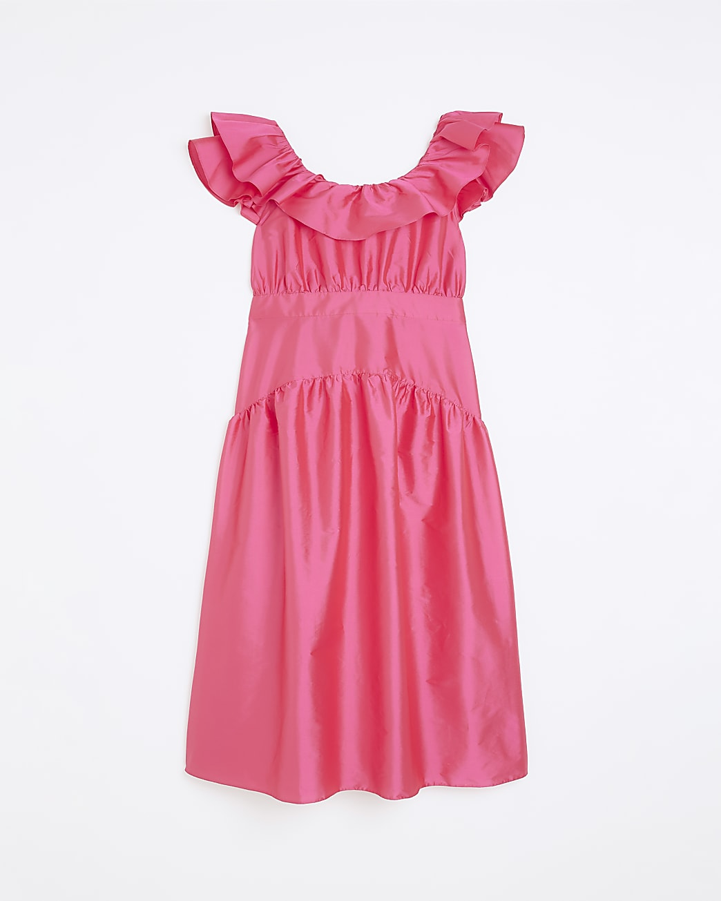 Plus pink puff sleeve midi dress