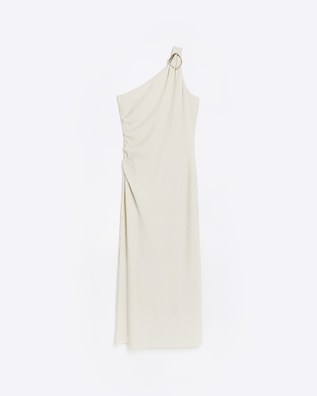 Cream plisse one shoulder bodycon maxi dress