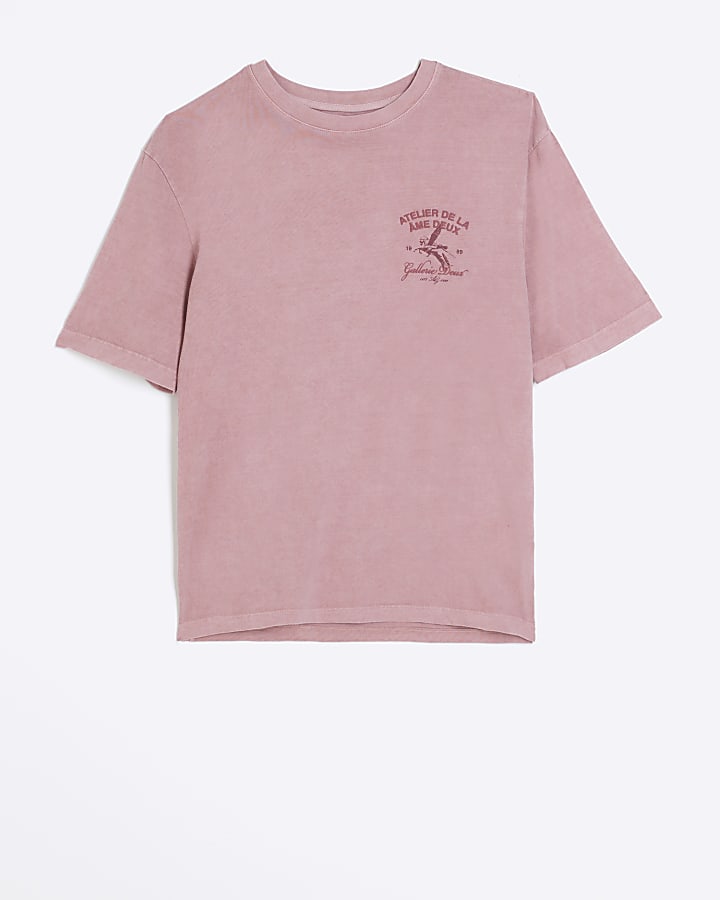 Washed pink oversized fit graphic t-shirt