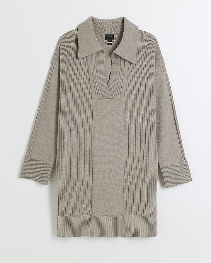 Brown collared jumper mini dress