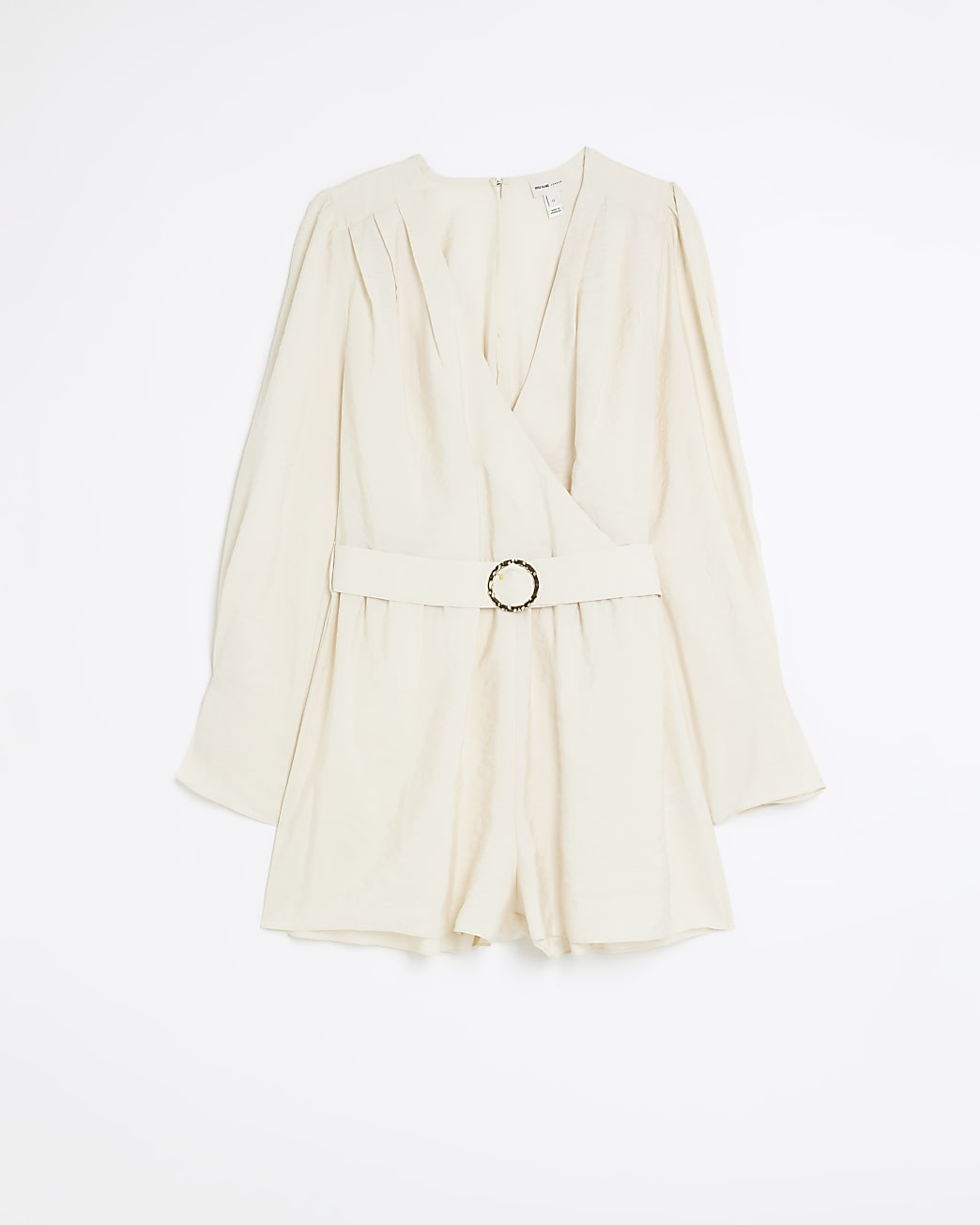 Cream belted long sleeve playsuit