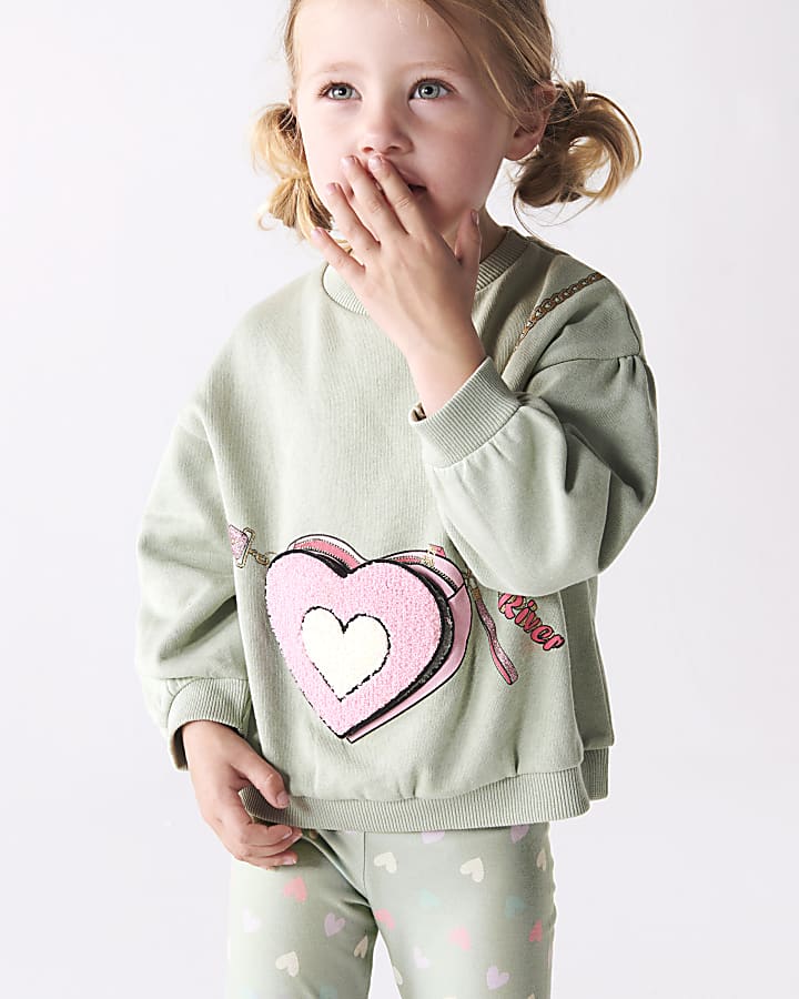 Mini Girls Khaki Bag Graphic Sweatshirt Set