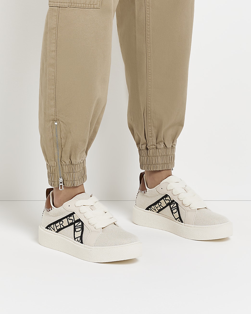 White RI monogram chunky trainers