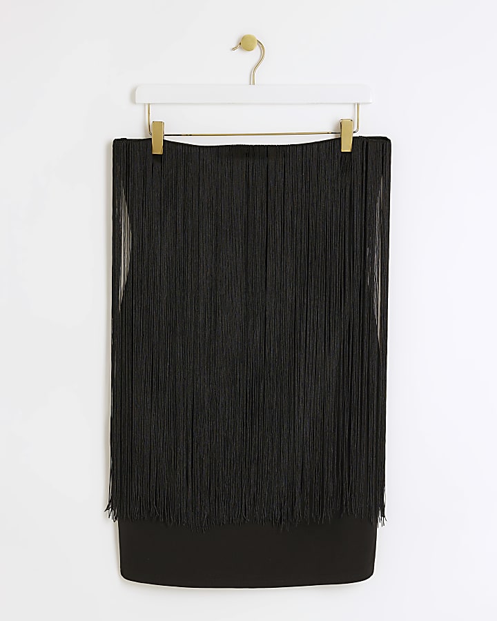 Black fringe bandeau mini dress