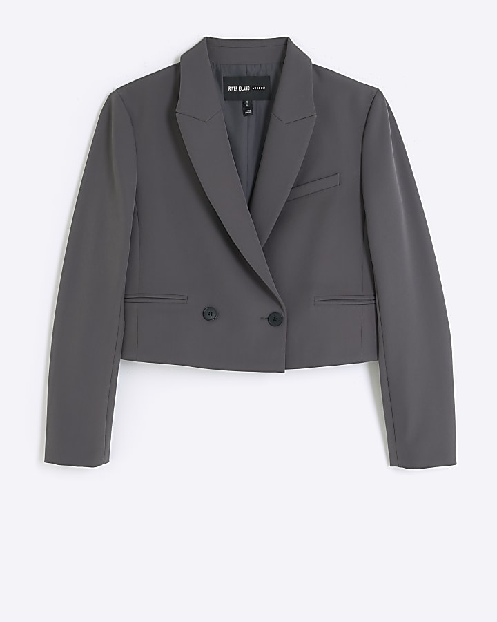 Grey structured crop blazer