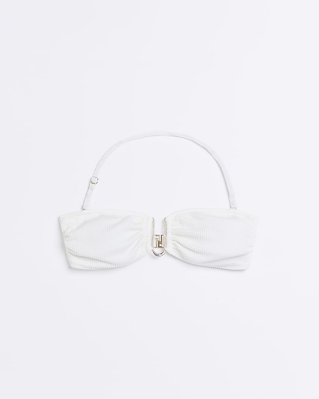 White textured bandeau bikini top