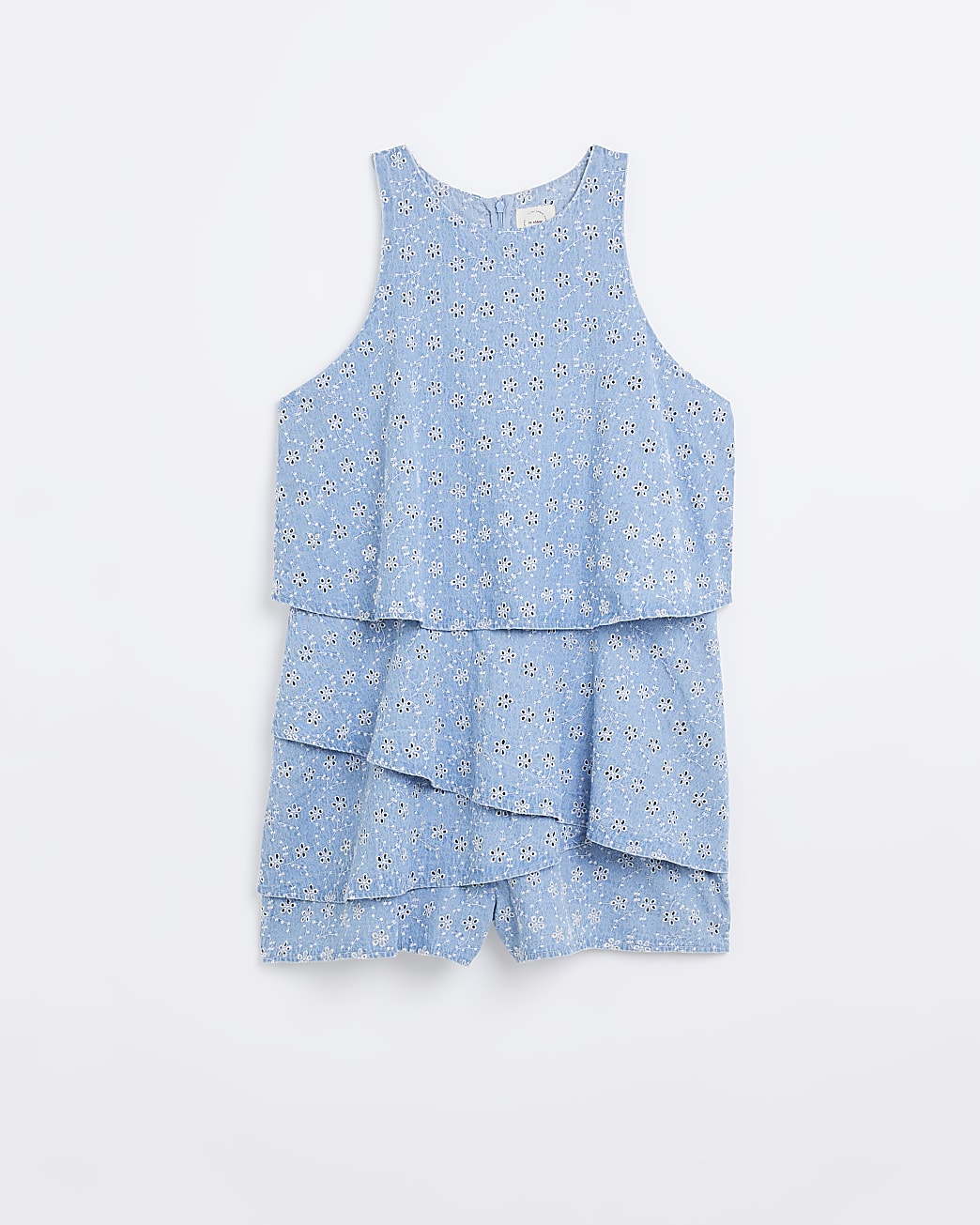 Plus blue denim broderie layered playsuit