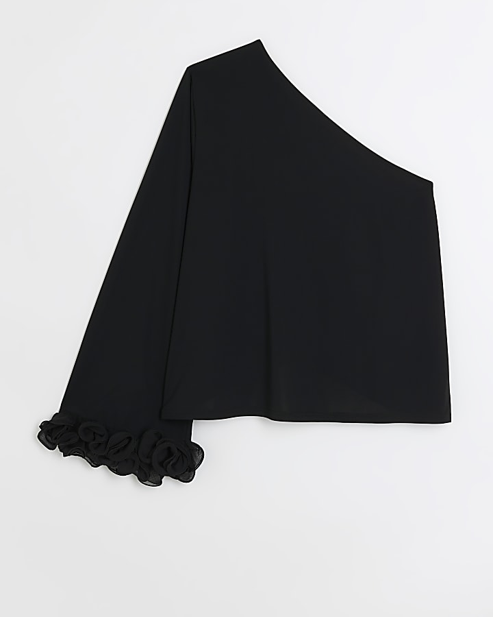 Plus black one shoulder corsage top