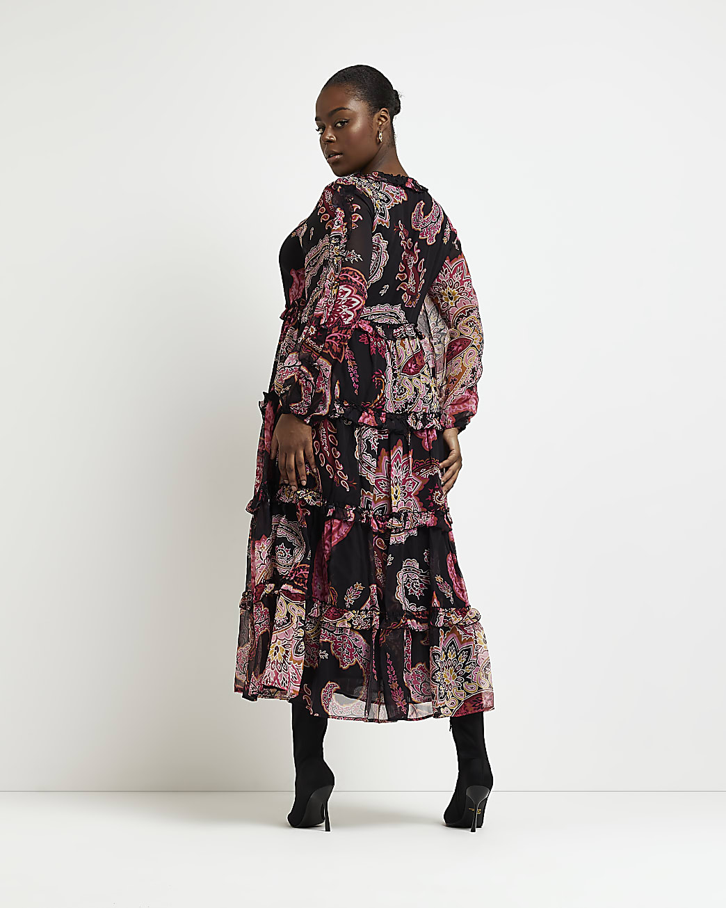 Plus black paisley smock midi dress